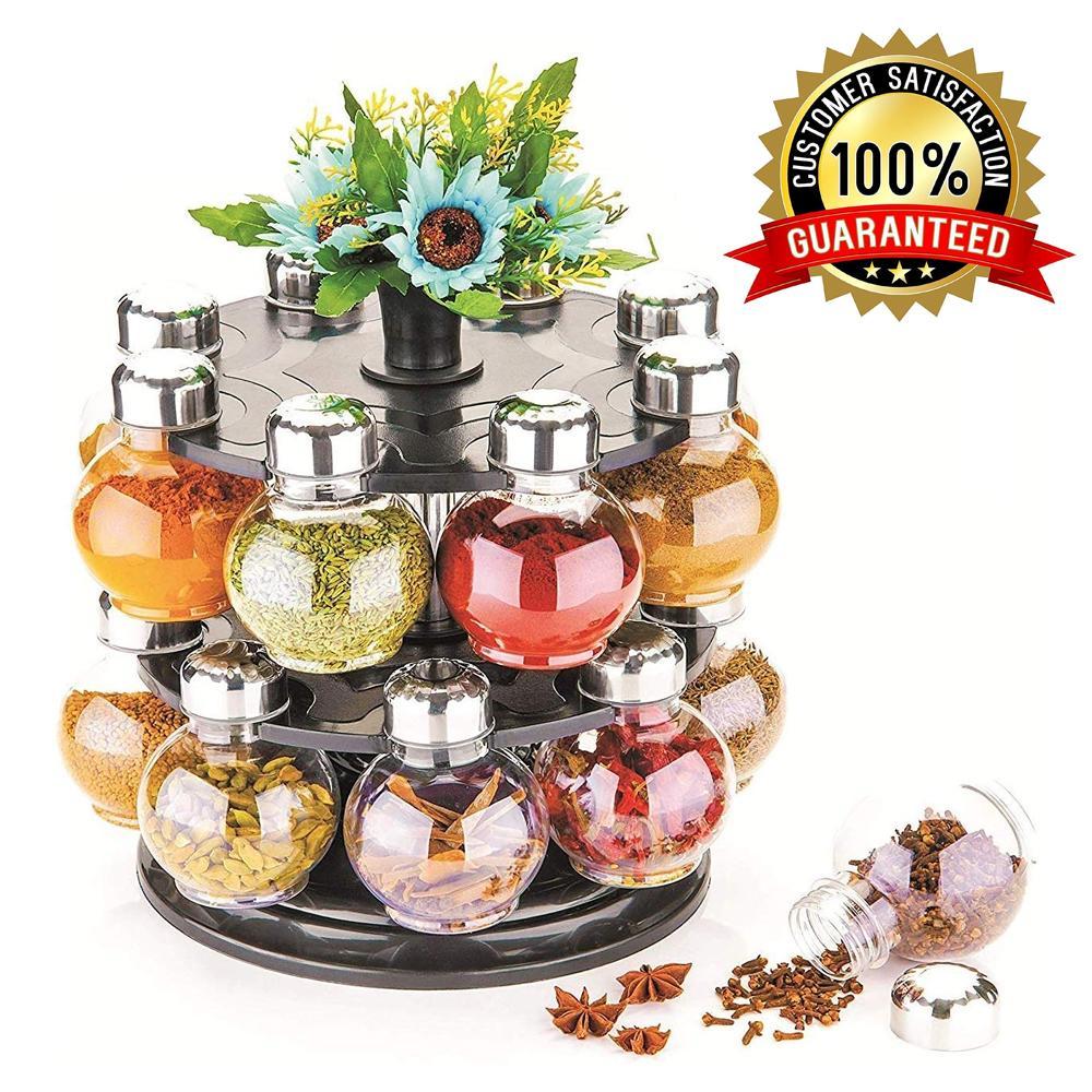 Multipurpose 360° Revolving Spice Rack Set – 16-Piece Kitchen Condiment Organizer