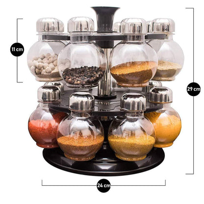 Multipurpose 360° Revolving Spice Rack Set – 16-Piece Kitchen Condiment Organizer