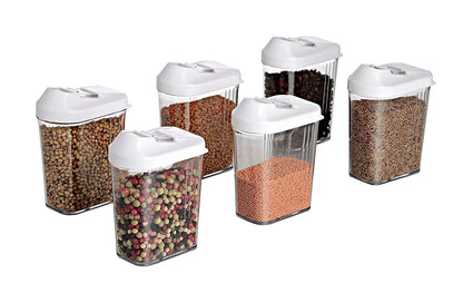 Plastic Easy Flow Storage Jar With Lid (750ml Set Of 6)