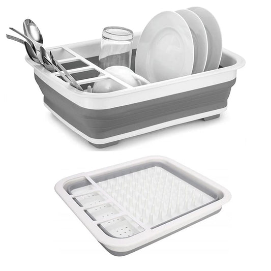 Collapsible Silicone Dish Drying Rack with Utensil Storage – Space-Saving, Foldable Dish Drainer for Kitchen & Outdoor Use