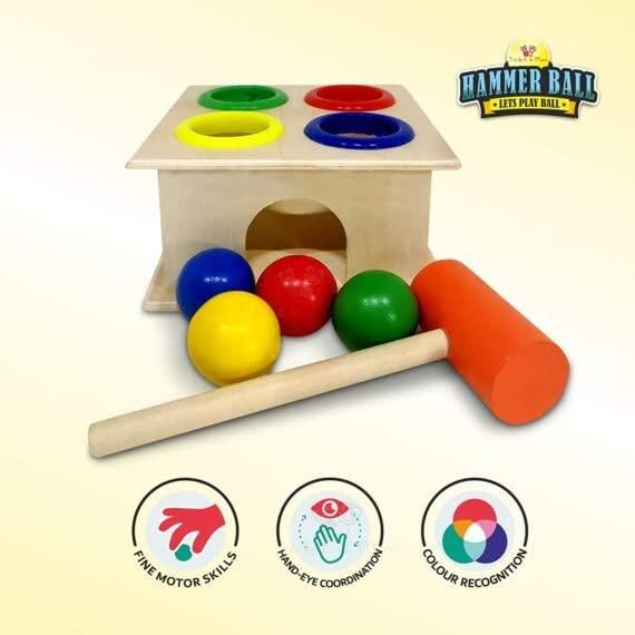 Wooden Hammer Ball Bench with Box Case Toy Set