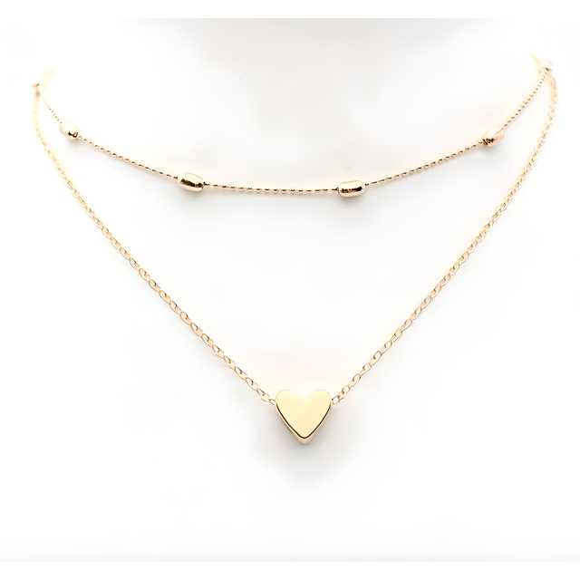 Charming Gold Plated Double Layered Heart Pendant Necklace For Women and Girls