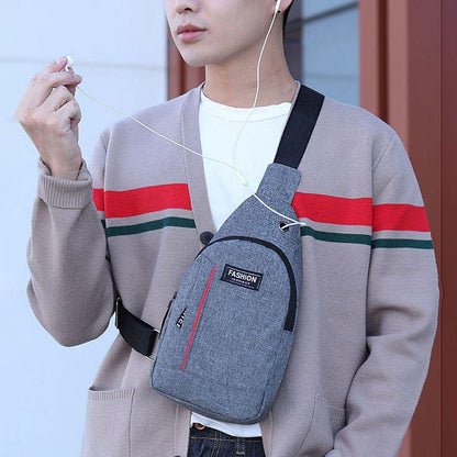 Grey Waterproof Anti-Theft Crossbody Sling Bag with USB Charging & Earphone Hook - Casual Fashion for Men