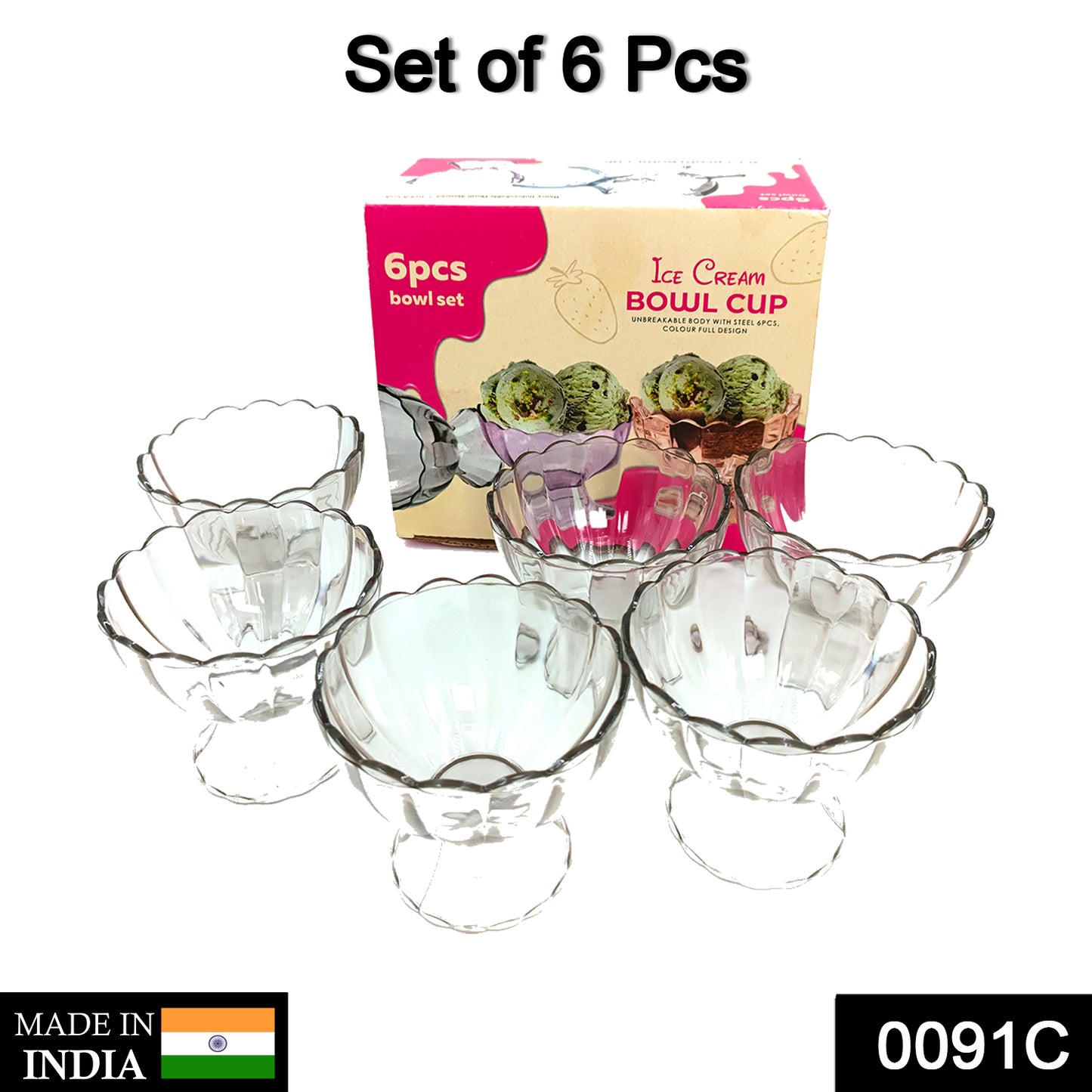 Elegant Glass Dessert Bowls - 6pcs for Ice Cream, Salad, and More