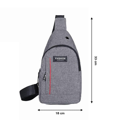 Grey Waterproof Anti-Theft Crossbody Sling Bag with USB Charging & Earphone Hook - Casual Fashion for Men