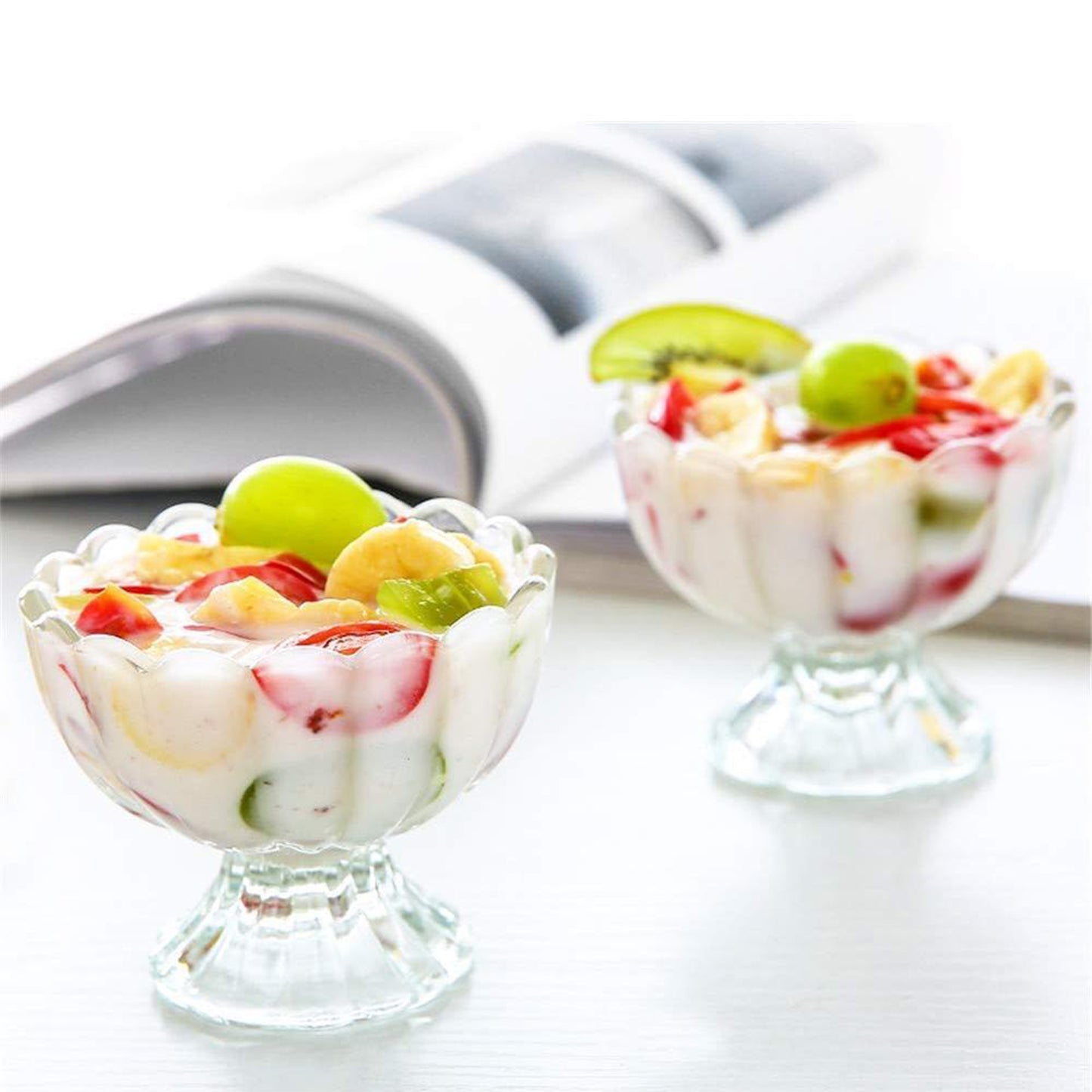 Elegant Glass Dessert Bowls - 6pcs for Ice Cream, Salad, and More